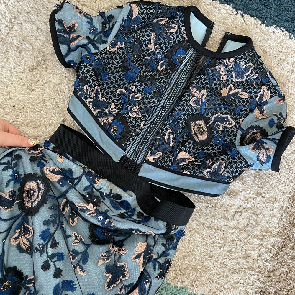 Self portrait cut out, embroidered blue mini, US 4-6